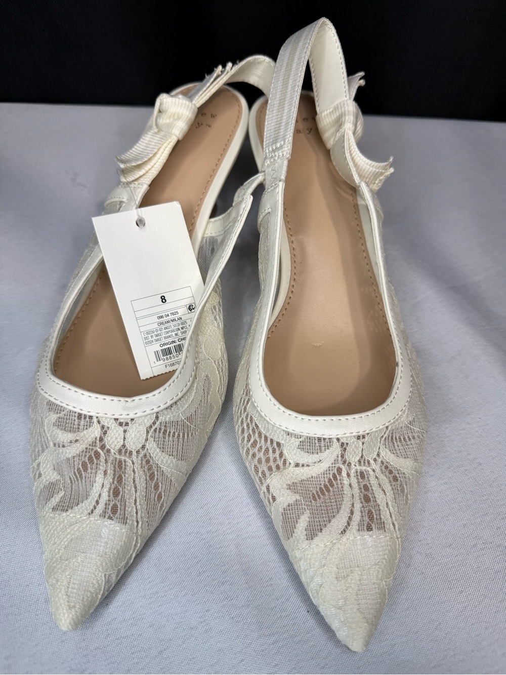 a new day White Lace Pointed Slingback Heel with Bow Size 8 - NWT